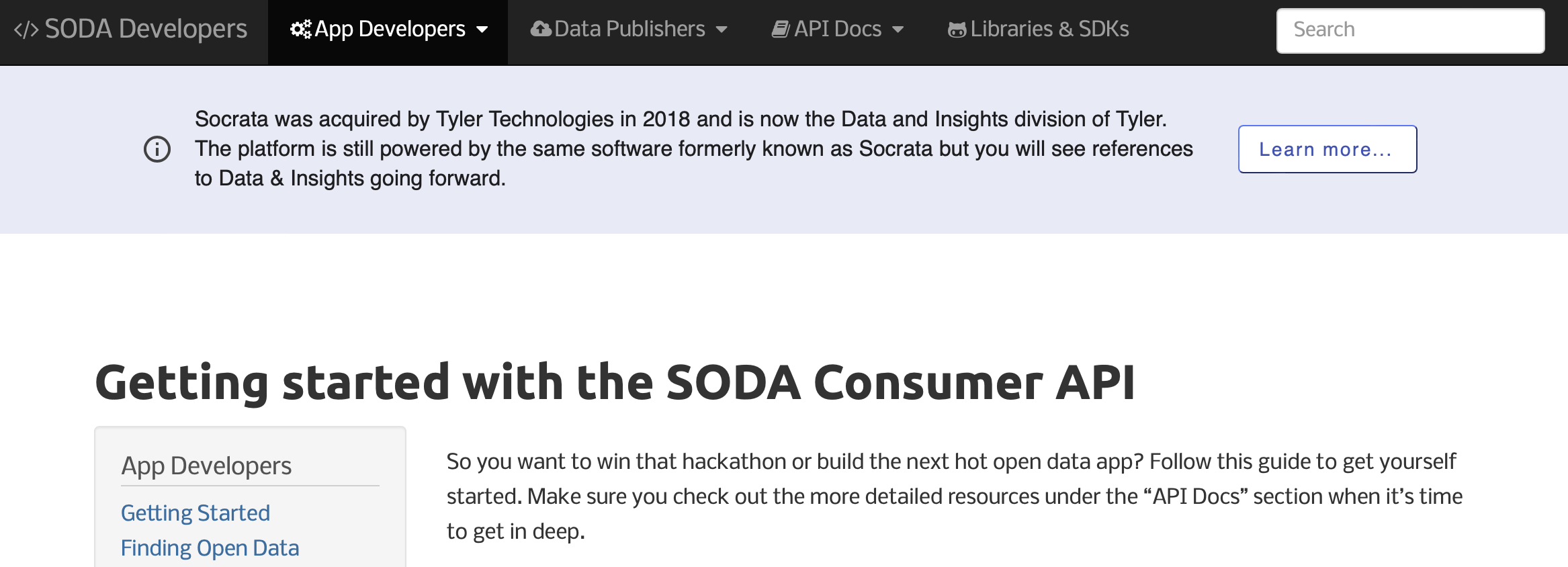 Screenshot of SODA Getting Started docs